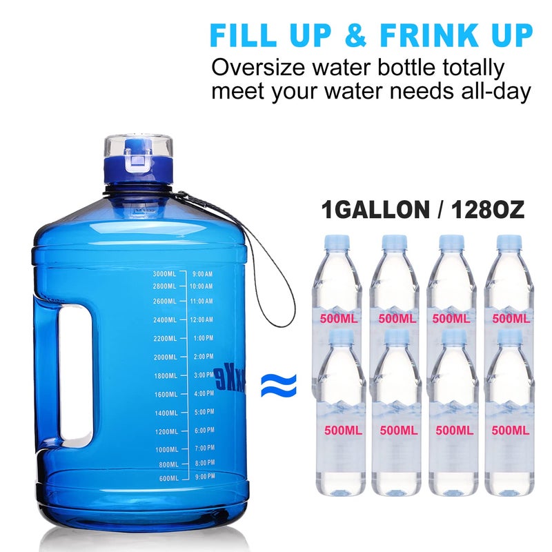 SLUXKE 1 Gallon Water Bottle Portable Water Jug Fitness Sports Daily Water Bottle with Motivational Time Marker,Leak-Proof, Wide Mouth, BPA Free Water Bottles for Sports Gym Fitness Work - Image 2